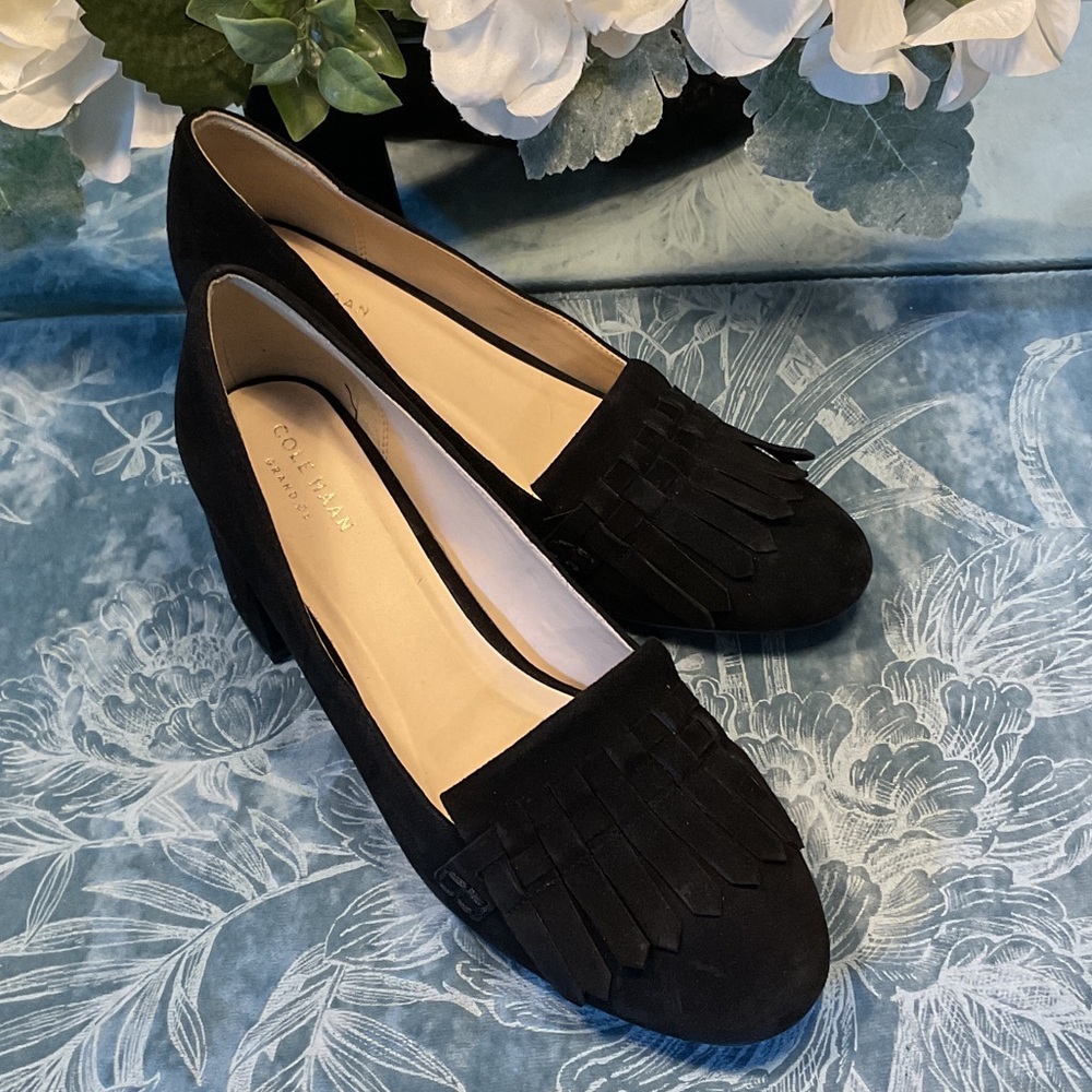 Cole Haan Women's Black Kiltie Suede Heels